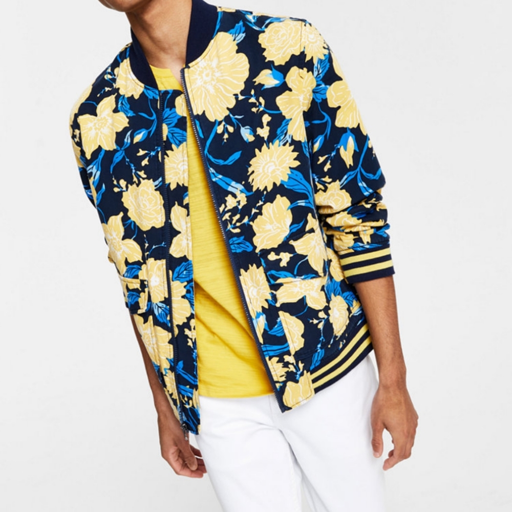INC International Concepts Men's Regular-Fit Floral-Print Bomber Jacket Zip Up